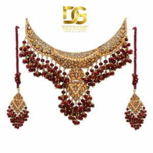 Bridal Gold Necklace With Red Beads